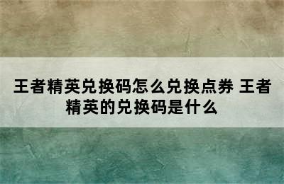 王者精英兑换码怎么兑换点券 王者精英的兑换码是什么